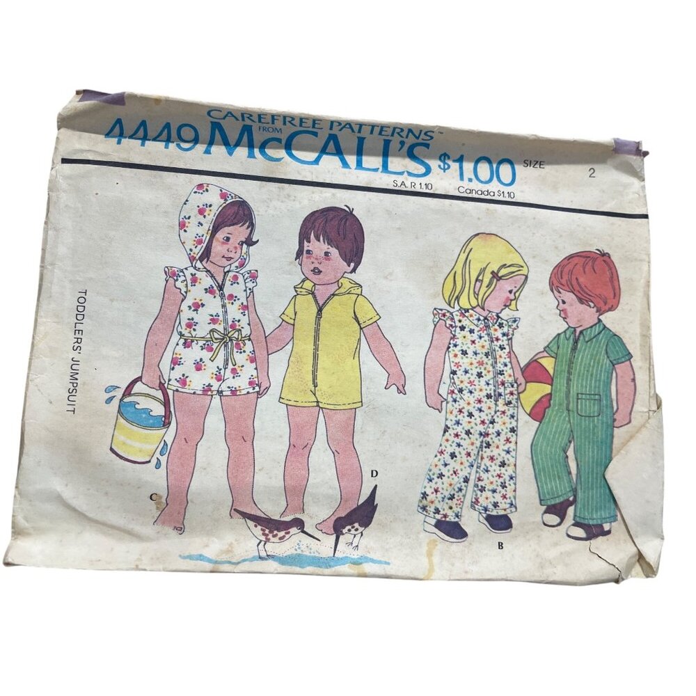 70s McCalls 4449 Toddlers Jumpsuit Sewing Pattern Size 2 Vintage 1975 Retro CUT